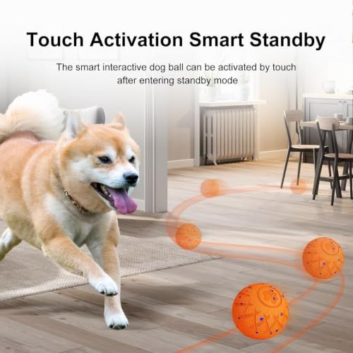 Moving Dog Toy, Interactive, Bouncing and Rotating, Silent Foam Material, IP54 Waterproof Rating, Smart Active Rolling, Stimulation Toys for Medium and to Keep Them Busy - color: Orange