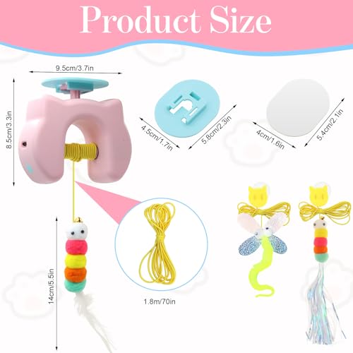 Cat Toys Interactive, Kitten Hanging Toys for Indoor Cats with 1*Caterpillar & 2*Flying Bird Toy, Automatic Door Frame Cat String Toy for Bored Indoor Adult Cats,Detachable,Rechargeable Design - color: Pink