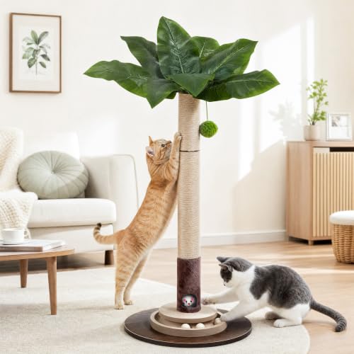 40" Cat Scratching Post, Natural Sisal Rope Cat Scratcher Tree