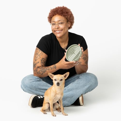 Slow Feeder Dog Bowl - Silicone Dog Bowl, Small, 6" x 1.25" - Sage - color: Sage - Rainbow Design, size: Small (6” Across x 1.25” Tall)