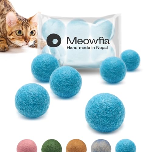 MEOWFIA Wool Ball Toys - 6-Pack of Safe for Cats and Small Dogs Balls - 1.5 Inch Felted Wool Cat Toy and Dog Toy - Perfect with Cat Cave - Silent - Mini Tennis Balls - (2in/Aquamarine) - size: 2.0 Inch