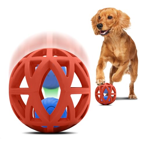 Interactive Dog Toy, Smart Jumping Bouncing Ball Inside Durable Rubber Shell, Automatic Moving Vibrating Ball for Medium/Large Dogs, Dog Enrichment Toy to Keep Them Busy (Red & Blue)