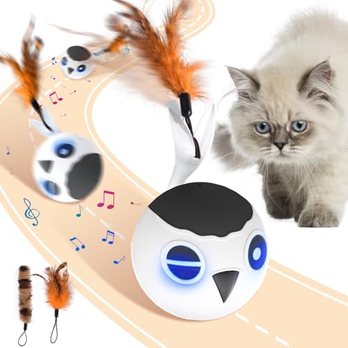 Cat Toys Ball, Smart Motion Sensor Moving Ball with 4 Sounds& 3 Speed Modes - color: White