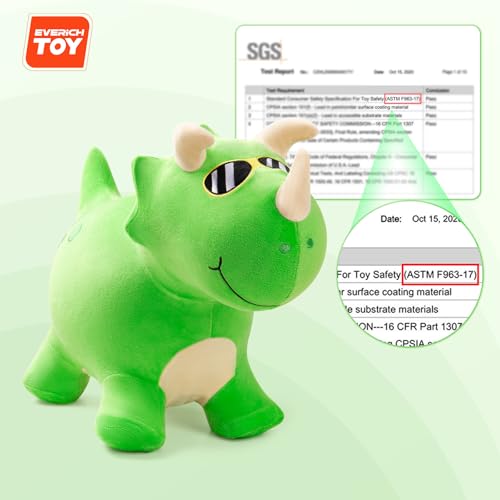 EVERICH TOY Bouncy Dinosaur Hopper Toys, Plush Animal Toy for Toddler 18M+ - color: Green Dinosaur