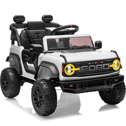 First Ride On Ford Bronco Raptor 12V Toddler Ride on Toys, Safe Kids Ride on Truck with Remote Control, Children Electric Cars with 4 Wheels Suspension, Radio, Music, Bluetooth (12V, White) - color: White, style: 12V