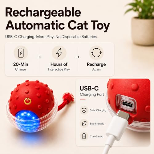 Interactive Rolling Cat Ball, Motion Activated Automatic Cat Toy - color: Crimson