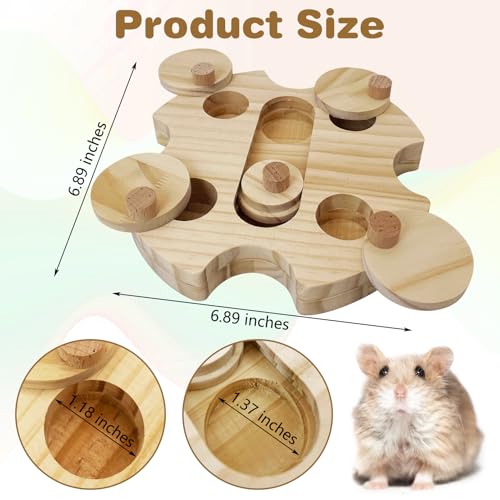 BNOSDM Hamster Foraging Toys Boredom Breaker Pet Rat Foraging Toys Bunny Puzzle Toys for Rabbits Interactive Bunny Toys Wooden Hamster Enrichment Toys for Guinea Pig Chinchillas Small Rodents,6-Hole