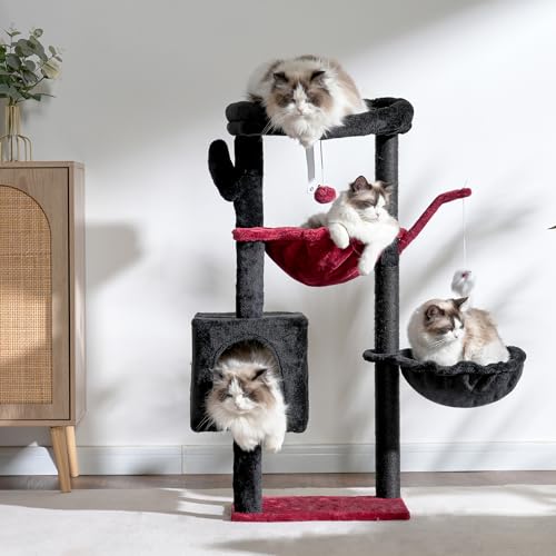Heybly Cat Tree, 40" Tower with All-Sisal Wrapped Scratching Post HCT006SBR - color: Black and Red, size: 39.4 inch