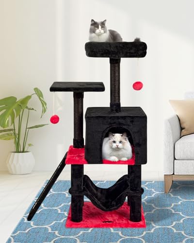 Gothic Cut Cat Tree Cat Tower Condo with Hammock Kittens Scratching Post - color: Redblack