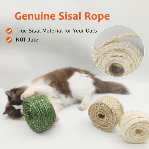 1/4in 164FT Natural Sisal Rope for Cat Tree, Cat Scratch Rope Replacement - color: Cactus Green, size: 164FT