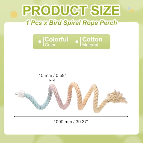 Bird Rope Perch Swing, Spiral Rope Perch Standing Pole Accessory Climbing Swing Paw Grinding 39 Inch, (Colorful) Intended for Parrot/Parakeet/Budgies/Cockatiels/Lovebirds - color: Gradient Colorful, size: 39 Inch