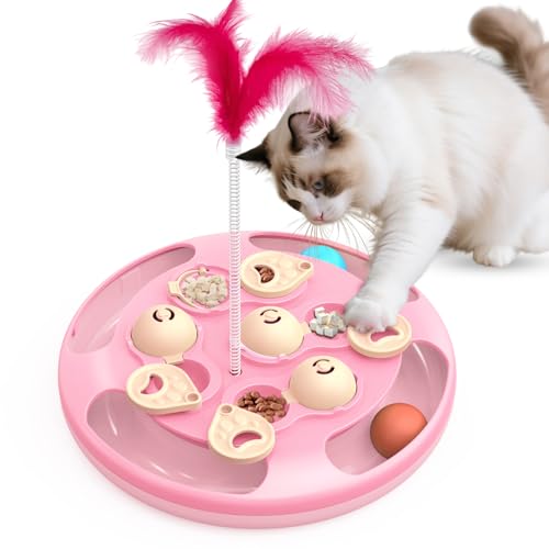 Cat Puzzle Feeder Toy, 3 in 1 Interactive Slow Feeder for Cats, Pink - color: Pink