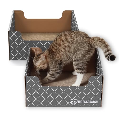 Hide & Scratch Cardboard Cat Scratcher Box & Bed Dark Grey 2 Pack Cat Pad - color: Dark Grey