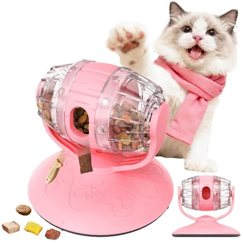 Interactive Cat Treats Dispenser Toy, Puzzle Feeder Food Dispenser, Kitty Interactive Enrichment Toys, Dispensing Foods Slow Feeder National Pet Day Gifts for Indoor Cats IQ Training, Pink - color: Pink
