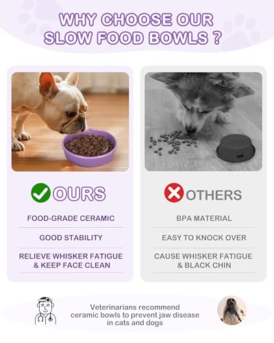 TRUVIC Ceramic Slow Feeder Dog Bowls, 1.5 Cup Puzzle Slow Feeder Bowls for Fast Eaters, Ceramic Dog Food Dish no Black Chin, Puzzle Bowl for Medium Dogs, Purple - color: 03-Purple, size: M-1.5 Cups