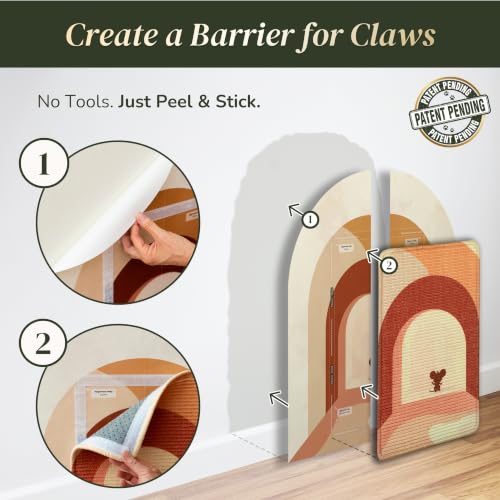 Wall Art Cat Scratcher - Boho Vertical Sisal Pad, Drill-Free Mount - color: Terracotta Boho Mouse