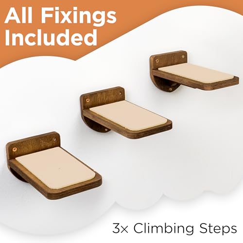 INICIO Cat Wall Steps - 3 Pack of Stairs for Cats to Climb - Brown