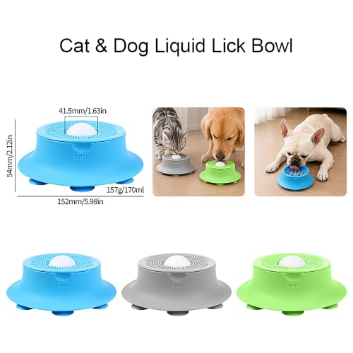 Slow Feeder Dog Bowl Lick Mat with Rolling Ball for Dog & Cat, Silicone - color: Grey