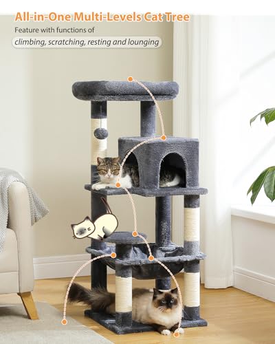 PETEPELA 32" Small Cat Tree for Kittens & Small Cats, Sisal Ramp, Smoky - color: Smoky Grey, size: 46 Inches