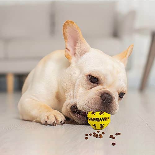 2 Pcs Dog Teeth Ball, Puzzle & Treat Dispensing Dog Toys, Non Toxic Tear Resistant Natural Rubber Toy for Pet Teeth Cleaning/Chewing/Playing/Training (Yellow+Red, 2.36in) - color: Yellow+Red, size: 2.36in