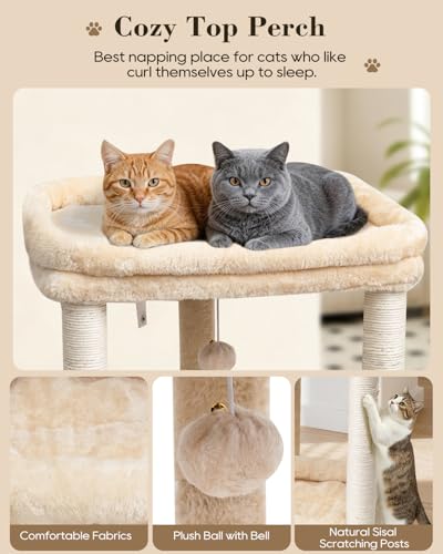 SYANDLVY Small Modern Cat Tree with 2 Levels Perch Platforms for Kittens - color: Beige