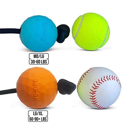 K9 Ops Dog Ball on a Rope Moki Tug Toy - Solid Rubber Fetch Training Reward - Large Dogs Durable Indestructible Chewers Pitbull Dobermann Rottweiler Shepherd (Lagoon Blue - Black Rope) - color: Lagoon Blue, size: LG/XL