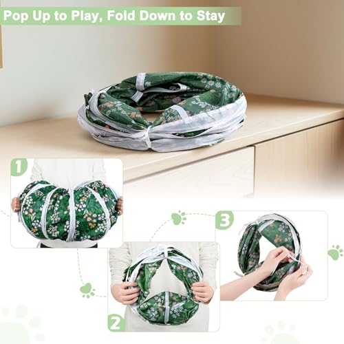 Glittme S-Shape Cat Tunnel, Foldable Cat Tunnels for Indoor Cats - color: Green Flowers