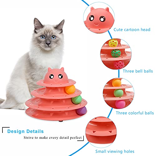UPSKY Cat Toy Roller 3-Level Turntable Cat Toys with Six Colorful Balls - color: A-Red