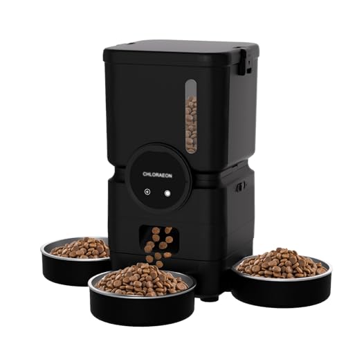 Automatic Cat Feeder for 3 Cats, 6L 2.4G WiFi Feeder, Slow Feed, Black - color: Black