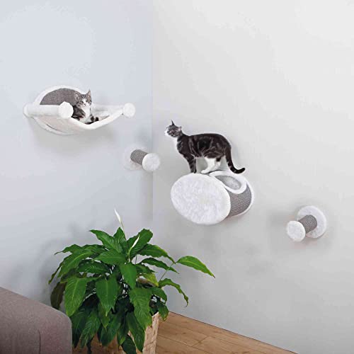 Trixie Wall Mounted Cat Lounge Set with Hammock & Condo – Climbing Shelves with Plush Condos & Sisal Steps – Wall-Mounted Cat Furniture for Scratching & Lounging – Gray, 18.75 x 11 x 11.25 in - color: Gray