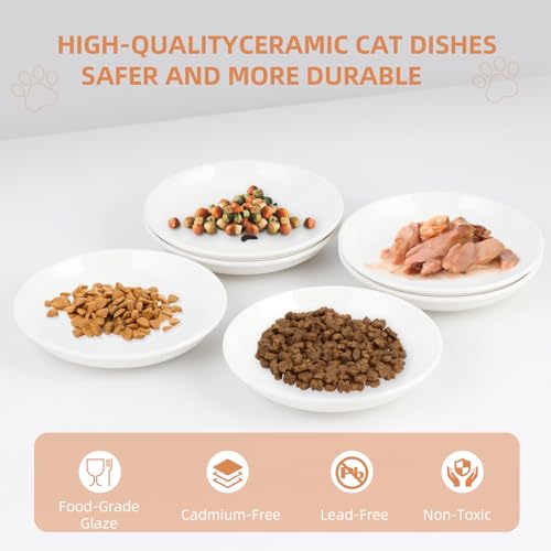 6 Pack Cat Food Bowl, Ceramic Cat Bowls, Anti Whisker Fatigue Cats Bowl Set - color: White-E