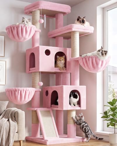 Globlazer Large Cat Tree 72in Tall Cat Climbing Tower, F72G, Pink - color: Pink