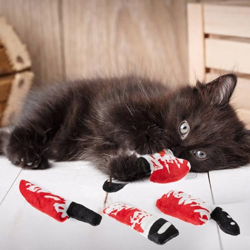 8pcs Catnip Toy, Indoor Knife Shaped Cat Toy Horror Plush Interactive Chew Bite Toys for Halloween Christmas Cat Kitten Indoor Festive Holiday Cat Lover Gift