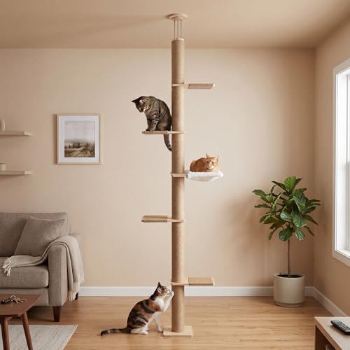 Floor to Ceiling Cat Tree,5 Tier Adjustable Height Climbing Tower - size: Floor to Ceiling