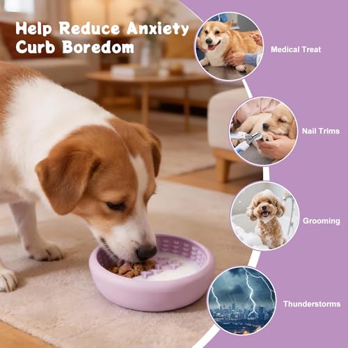 Slow Feeder Dog Lick Bowl,Silicone Feeding Dogs Licking Bowls(Purple,Small) - color: Purple, size: Small