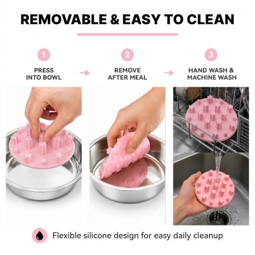 Slow Feeder Insert for Cat and Dog Bowls, Medium 4.8 Inch, Pink - color: Pink, Medium