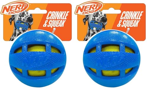 Nerf Dog 3.8in TPR Squeak and Crunch Ball – Blue (Pack of 2) - size: One-Size-for-Most (Pack of 2)