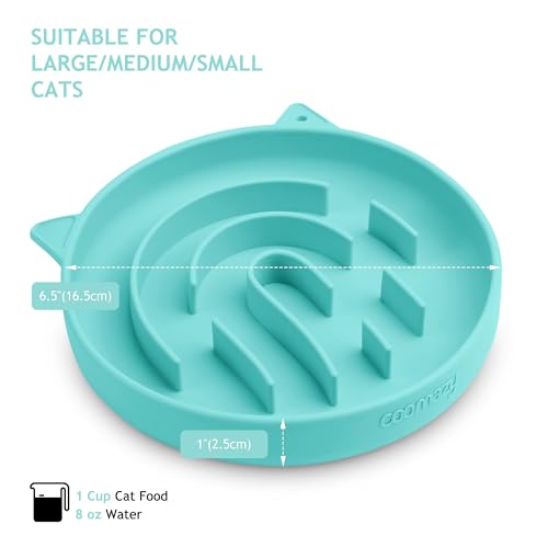 Coomazy Slow Feeder Cat Bowl Silicone Pet Puzzle Feeder for Slow Eating - color: Cyan