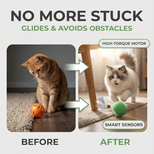 Interactive Cat Toy for Indoor Cats - Automatic Cat Toy Ball with Tail, Self Moving Electric Kitten Toys, USB Rechargeable Smart Rolling Ball, Motion Activated Cat Enrichment Toys for Bored Cats Green - color: Green