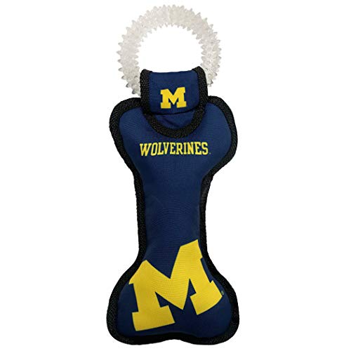 Pets First NCAA Michigan Wolverines Dental Dog TUG Toy with Squeaker. Tough PET Toy for Healthy Fun, Teething & Cleaning Pets Teeth & Gum - color: Michigan Wolverines