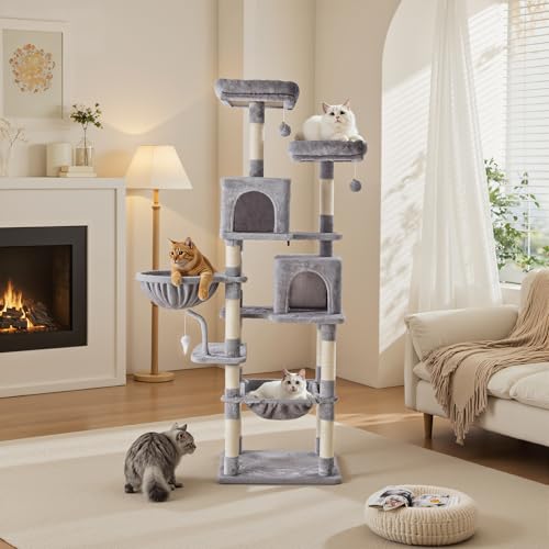 DUMOS Tall 71 inch Cat Tree Tower with Scratching Posts, Multi Level - color: Light Grey, size: 71×21.3×17.3IN