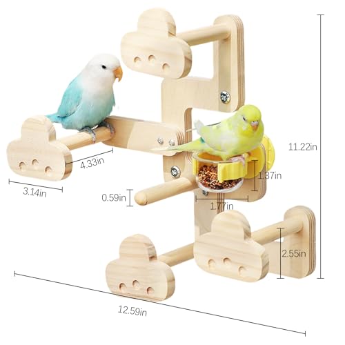 Parrots Playground,Natural Wood Perch Stand with Feeding Cups,Parrots Play Gym,Birds Perch Stand for Budgie Conures Cockatoos Lovebirds(Includes PVC Food Bowl) - color: wood