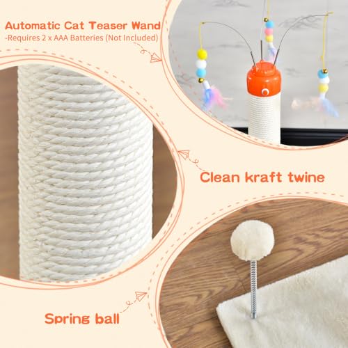 YARUOMY Cat Scratching Post ，41.3" Sisal Rope Cat Scratcher Tall Scratching Post for Indoor Cats Adult with Interactive Cat Toys Automatic Teaser Wand and Rotating Hanging Balls - size: 41.3"H