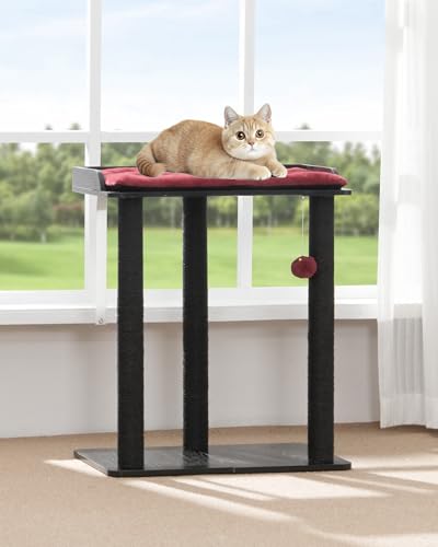 FourFurPets Modern Cat Tree for Large Cats, Full Sisal Cat Scratching Post - color: Black&Red, size: 22"L x 15.7"W x 26.7"H