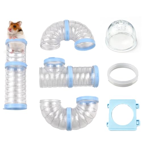 8 PCS Syrian Hamster Tube Set,Transparent Pet Cage Curvy Tunnel Kit DIY Dwarf Hamster Toy Tube Small Animal External Accessories Adventure Pipe for Mice Rat(Blue) - color: 【Blue】