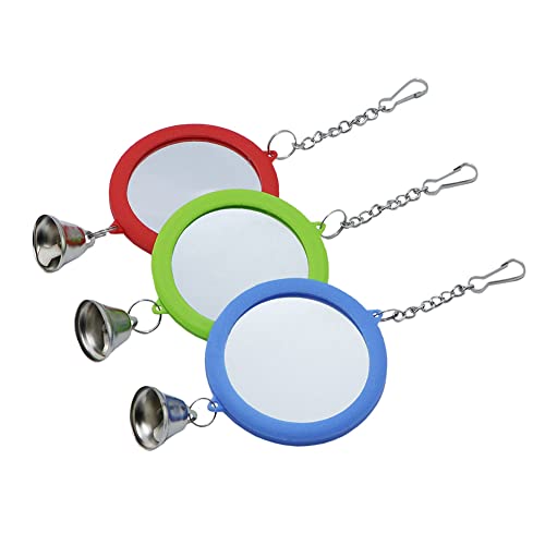 Litewoo 3-Piece Bird Mirror Toy with Bell for Parrot Cage, 3 Round - color: B - 3* Round