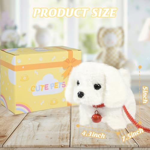 Plush Toys Walking Dog Toys that Can Walk, Bark and Wag Tail,Interactive Electronic Pet Toys Puppy with Leash,Easter Christmas Birthday Gift for Toddlers Kids - color: White Dog