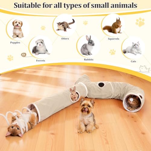 Ownpets 2-in-1 Cat Tunnel Large Lollipop Collapsible Cave Plush,12"D, Beige - color: Beige