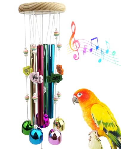 FlidRunest Bird Chewing Toys with Colorful Bells, Conure Wind Chimes Chew Toy with Colorful Stick, Bird Parrot Cage Hanging Bells Toys for Conure, Budgie, Parakeet, Cockatiel, Lovebird - style: Metal