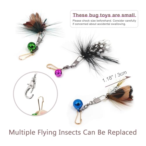 SONGWAY Cat Teaser Wand Toy - 10 Pieces Insect Cat Feather Toy Set with Retractable Wand and Feather Refills with Bell, Interactive Toys for Indoor Cats - size: Wand Cat Feather Toys 1 Piece